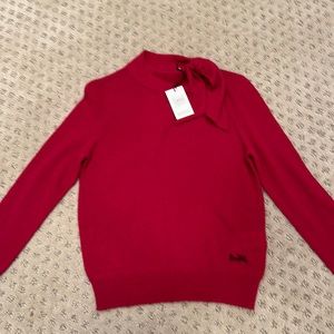 Coach red hot pink tie neck sweater